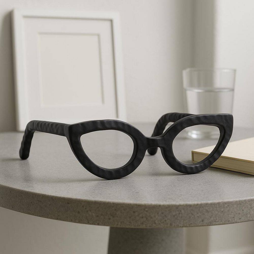 Black 7 in. x 3 in. Metal Abstract Cat Eye Glasses Sculpture price history on PriceWatchPro