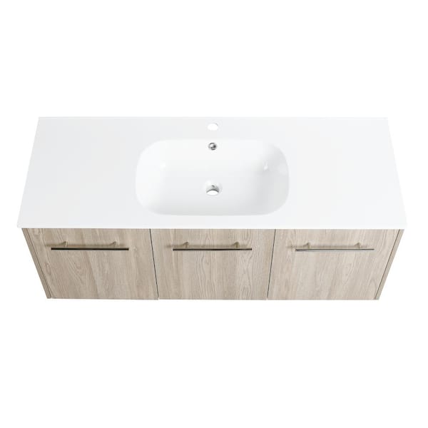 Unbranded 48 in. W x 18.1 in. D x 18.3 in. H Single Sink Wall-Mount Bath Vanity in Yellow with Gel Top in White