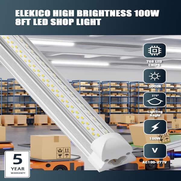 BIBIVIS 6-Pack 8 ft. 100-Watt White Led Shop Light for Garage