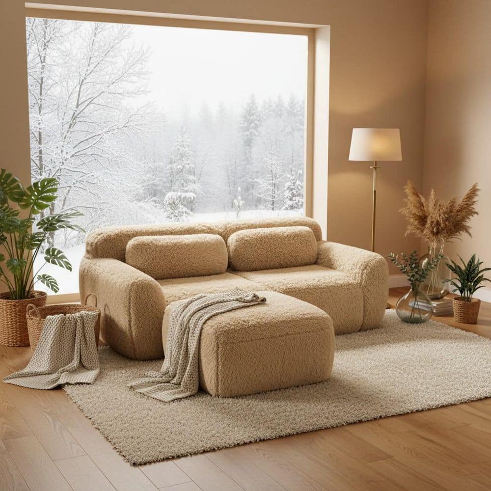 Homy Casa 80.4 in. Armless 3-Seat Plush Microfiber Modular Sectional ...