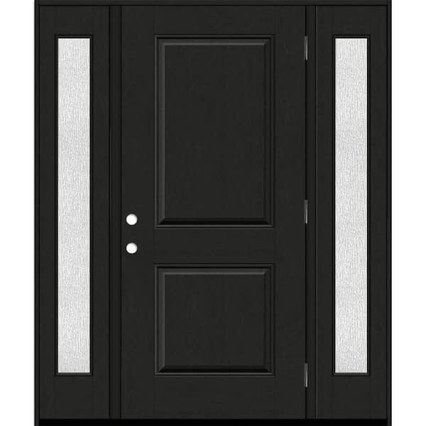 Steves & Sons Regency 64 in. x 80 in. 2P Squaretop LHOS Onyx Stain Mahogany Fiberglass Prehung Front Door with Rain12 in. SLs 6-9/16