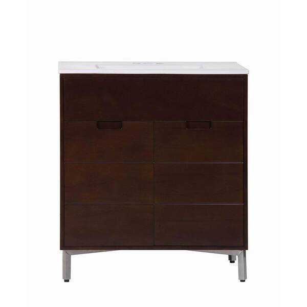 Decor Living Khloe 30 in. Vanity in Walnut with Porcelain Vanity Top in White with White Basin