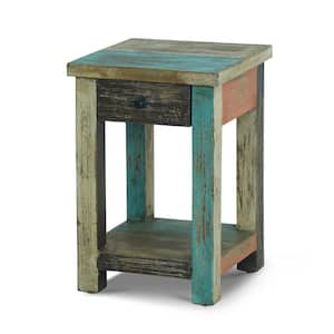 Edgell 16 in Square Multicolored Handmade Distressed Large Wood Side Table