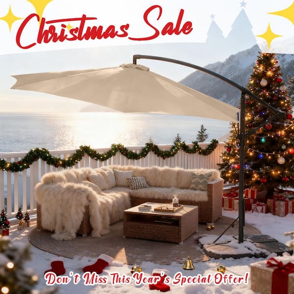 12 ft. Steel Cantilever Offset Patio Umbrella in Beige with Weighted Base