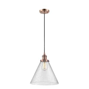 Cone 60-Watt 1 Light Antique Copper Shaded Mini Pendant Light with Seeded glass Seeded Glass Shade