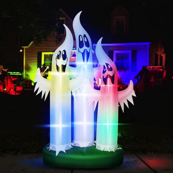10 ft. Height Halloween Inflatable Colorful Ghost Family of 3 with Built-in LED Light