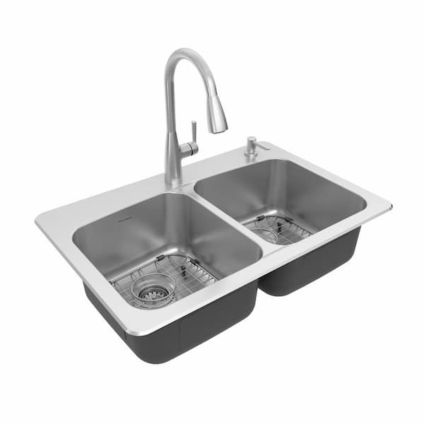 American Standard Fairbury 2S Stainless Steel 33 in. Double Bowl Drop-In Kitchen Sink