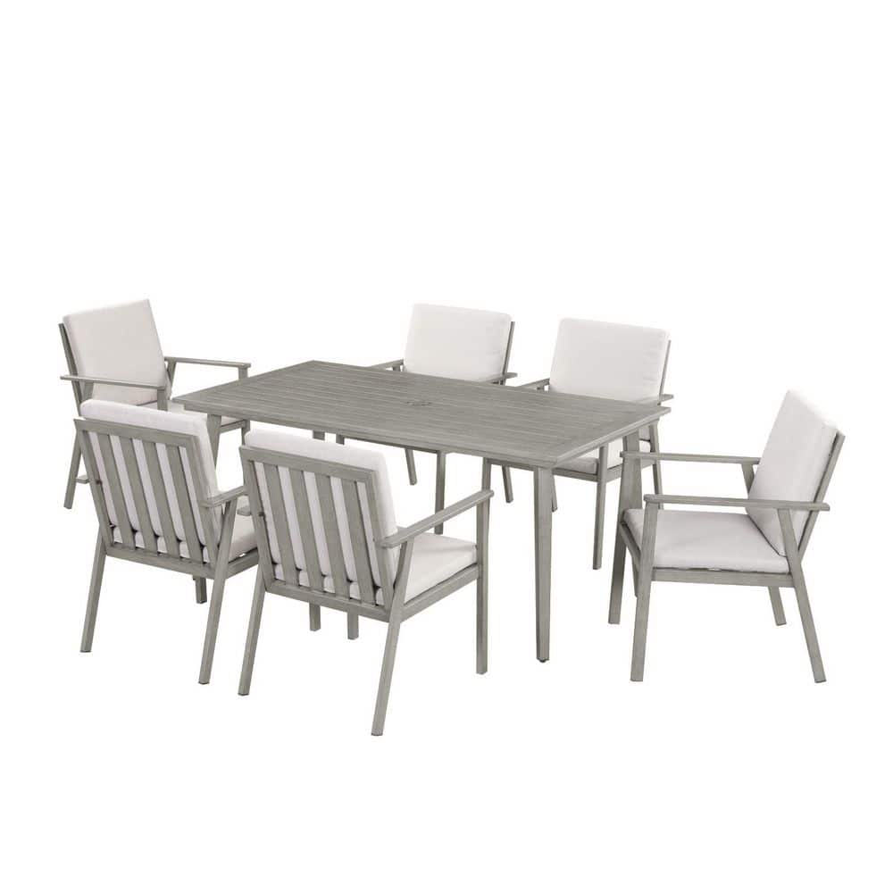 Alulux Gray 7-Piece Aluminum Outdoor Dining Set with Rectangular Table and Beige Cushions price history on PriceWatchPro
