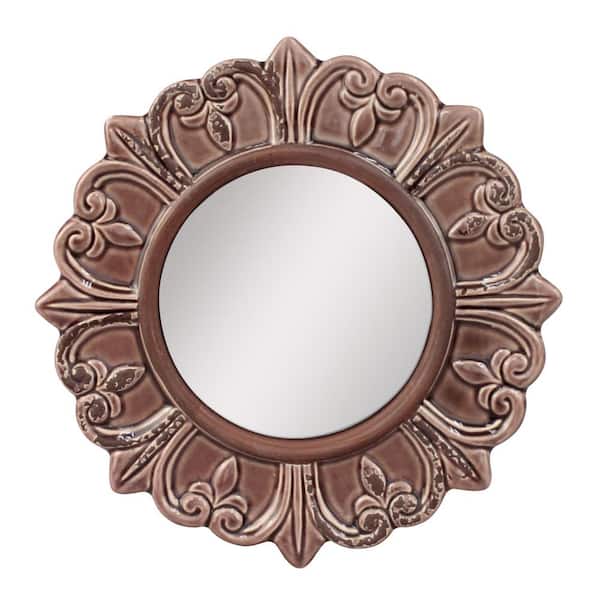 Stonebriar Collection Small Round Deep Taupe French Provincial Mirror (9 in. H x 9 in. W)