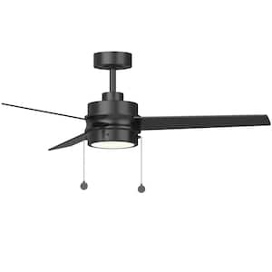 52 in. Indoor Matte Black Integrated LED Ceiling Fan with Light Kit with Pull Chain