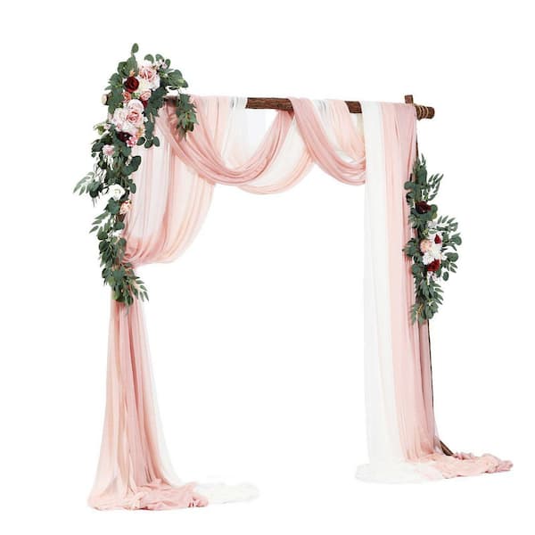 Artificial Wedding Arch Flowers Kit (Pack of 5) w/ 33 ft. Draping Fabric, Light Pink Backdrop for Ceremony and Reception