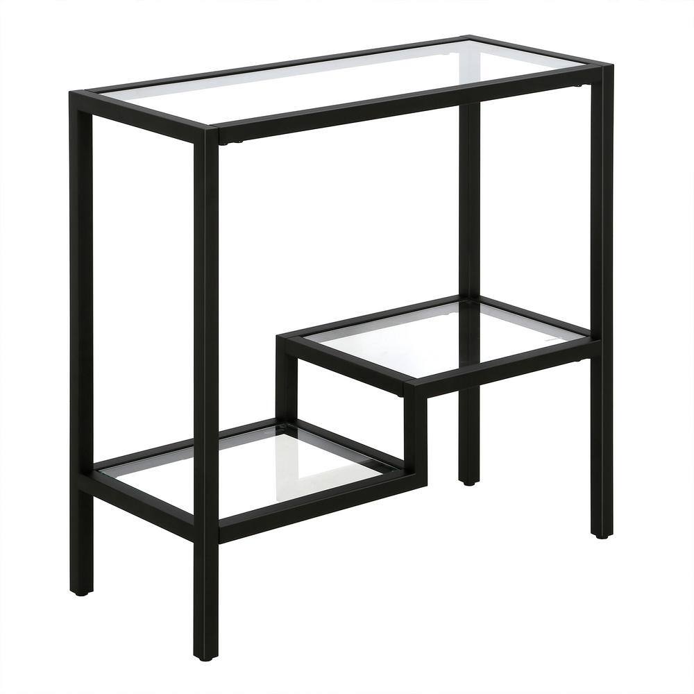 Blackened Bronze Rectangular Metal and Glass Accent Table