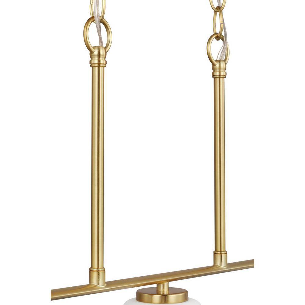 Adley Satin Brass Linear Chandelier with Etched White Glass Shades