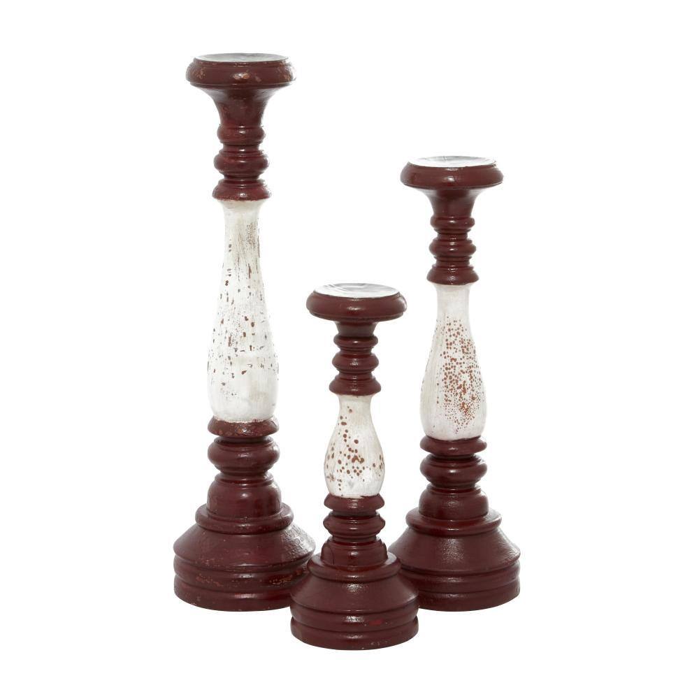 Vintage Red Wood Farmhouse Candlestick Set, 20" Height