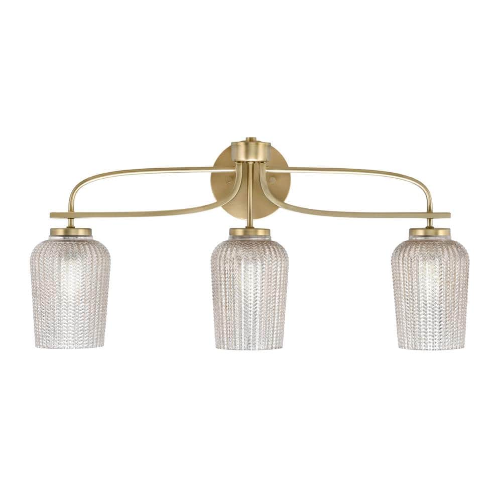 Olympia 26.25 in. 3-Light New Age Brass Vanity Light  Silver Textured Glass