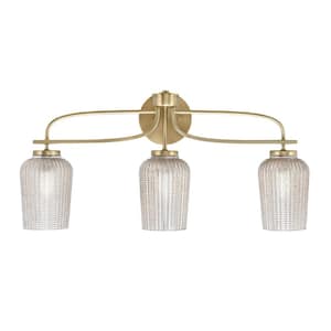 Olympia 26.25 in. 3-Light New Age Brass Vanity Light  Silver Textured Glass Shade