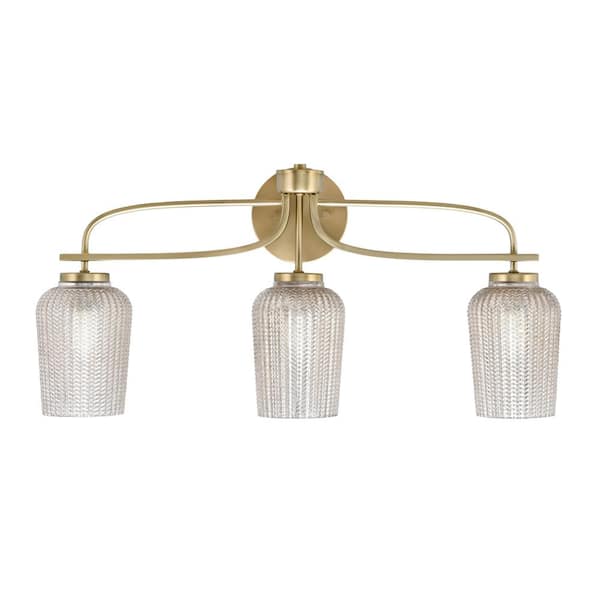 Unbranded Olympia 26.25 in. 3-Light New Age Brass Vanity Light  Silver Textured Glass Shade