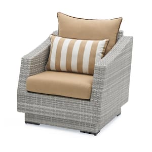 Cannes 5-Piece All Weather Wicker Patio Club Chair and Ottoman Conversation Set with Sunbrella Maxim Beige Cushions