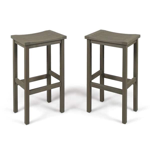 Gray Wood Outdoor Patio Bar Stool (2-Pack)