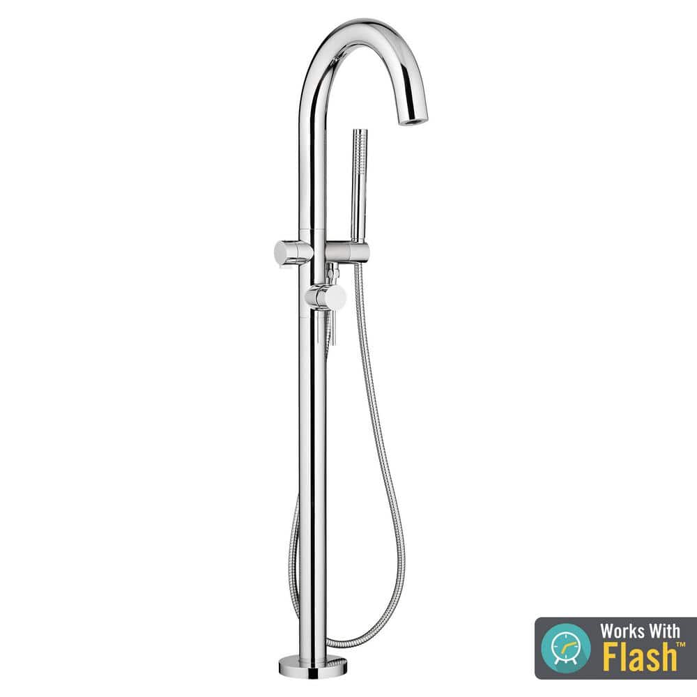 Polished Chrome Freestanding Tub Filler with Hand Shower