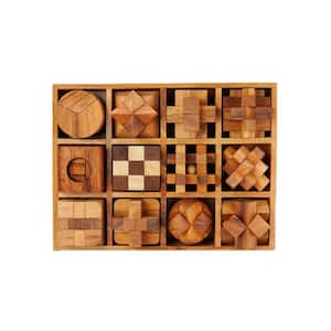 Rustic Wooden Puzzle Box Set with 12 Interlocking Games, Brain Teasers for adults, older children and teens