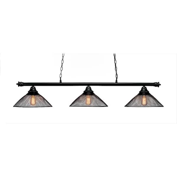 Unbranded Evanston 3-Light Matte Black Billiard Light with Matte Black Metal Shades