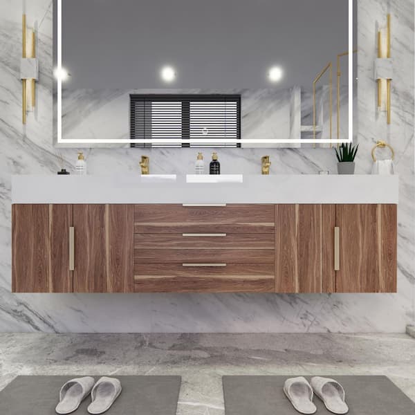 BV Better Vanity Bethany 71 in. W. x 20 in. D x 22 in. H Double Sink Floating Bath Vanity in White Oak with White Acrylic Top