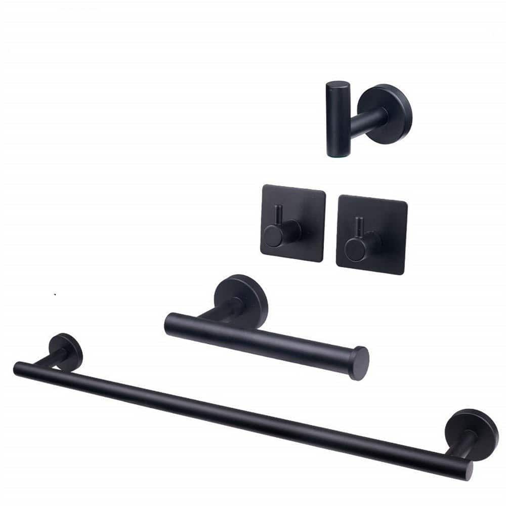 5-Piece Bath Hardware Set with Toilet Paper Holder, 3-Pack Robe Towel Hooks