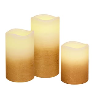 Litton Lane Gold Wax Traditional Flameless Candle (Set of 3)