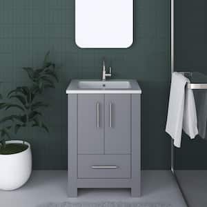 Boston 24 in. W x 20 in. D x 35 in. H Bathroom Vanity Side Cabinet in Gray with White Acrylic Top