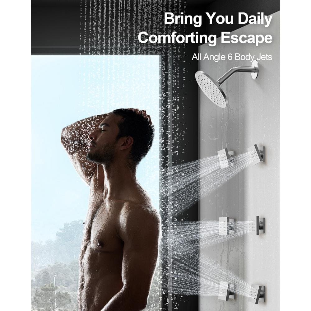 Nickel Dual Rain Shower System with Handheld and Body Jets