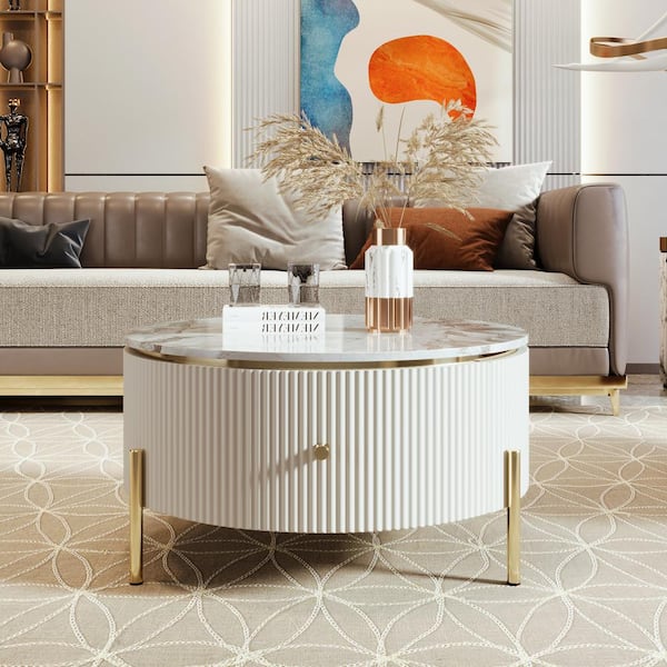 Modern Nesting 31.5 in. Golden White Round MDF Lift-top Coffee Table with  Drawers YYmd-CA-16 - The Home Depot