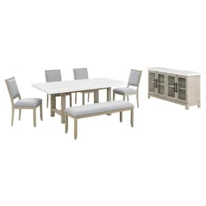 Carena 6 Piece White Marble Dining Set with Bench Seats 6