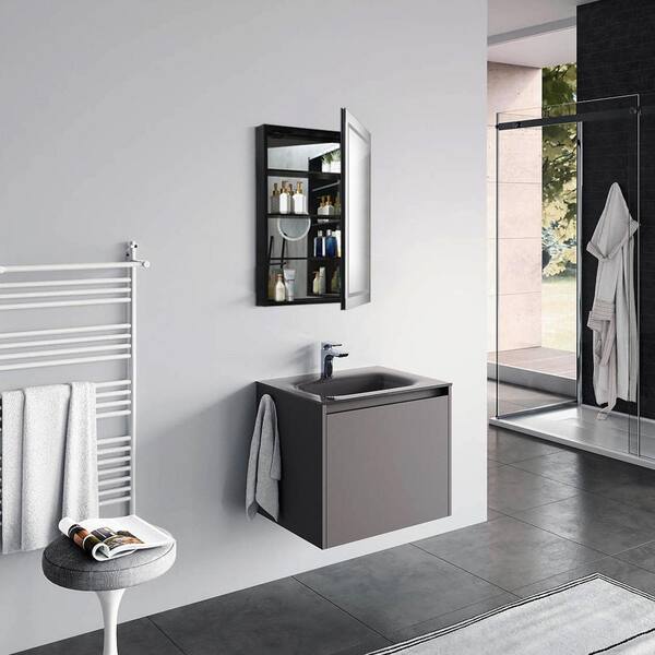 Interbath 18 in. W x 36 in. H Rectangular Black Aluminum Surface Mount Medicine Cabinet with Mirror
