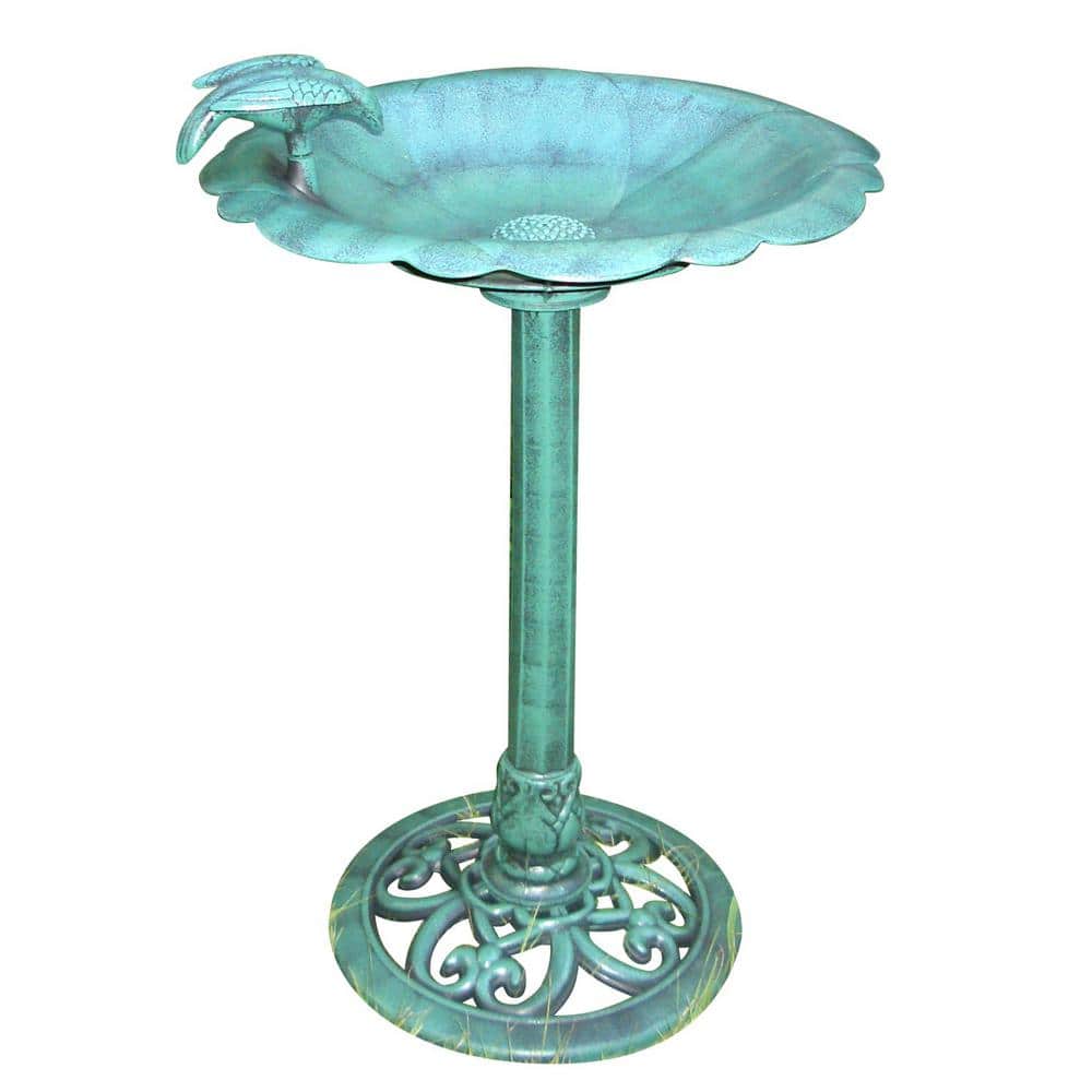 Antique Flower Birdbath, 20 in. L x 20 in. W x 31 in. H, Green