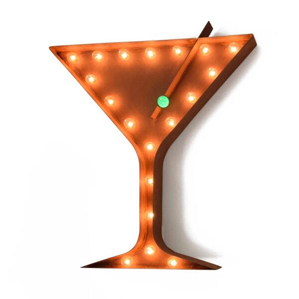 TrekShops Indoor and Outdoor Rusted Steel Martini Glass Plug-in Marquee Light Lighted Sign