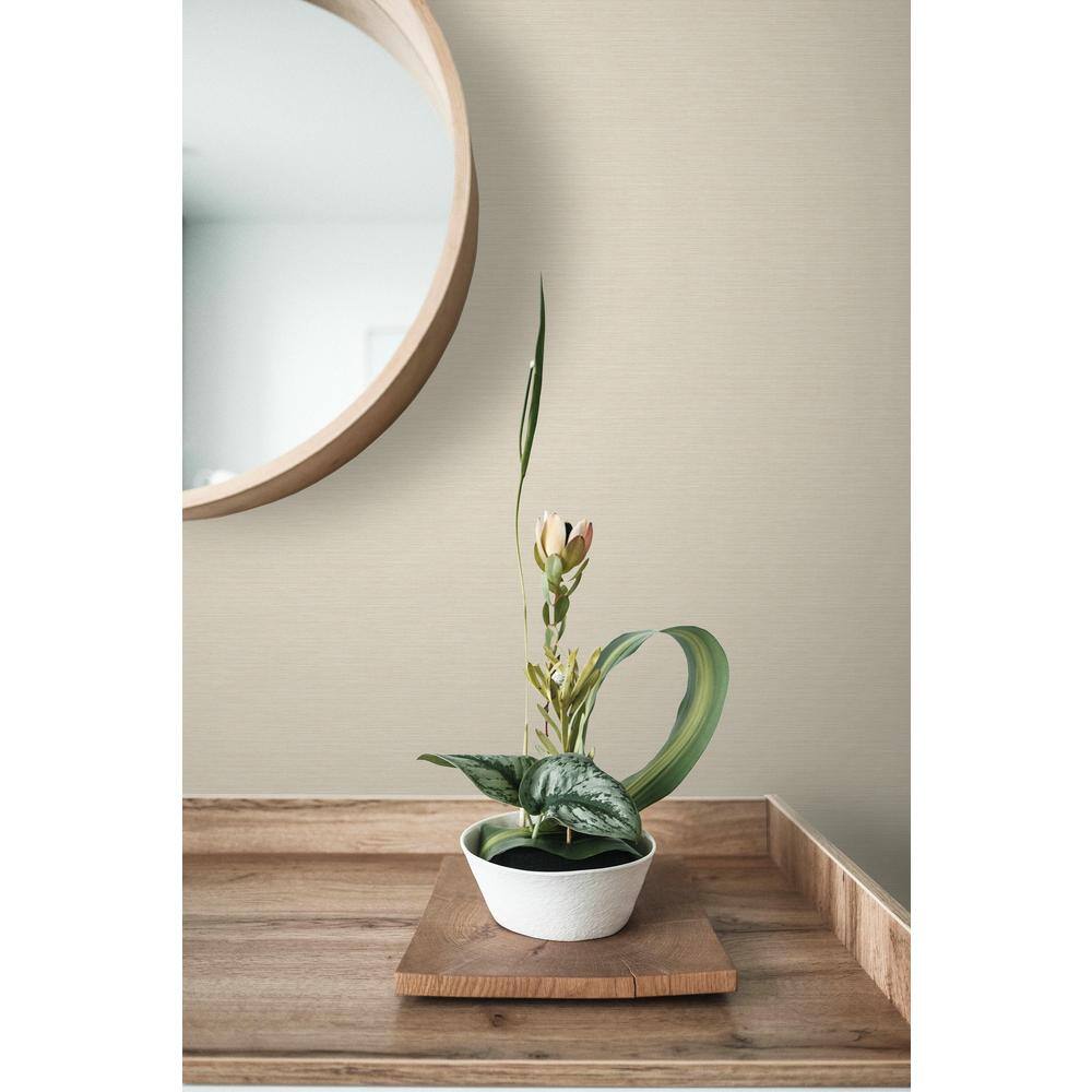Beige Grasscloth Effect Non-Pasted Removable Wallpaper Roll