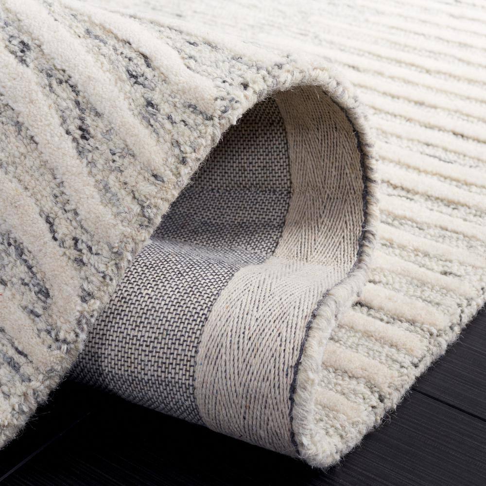 Grey and Ivory Abstract Wool Handmade Tufted 8' x 10' Rug