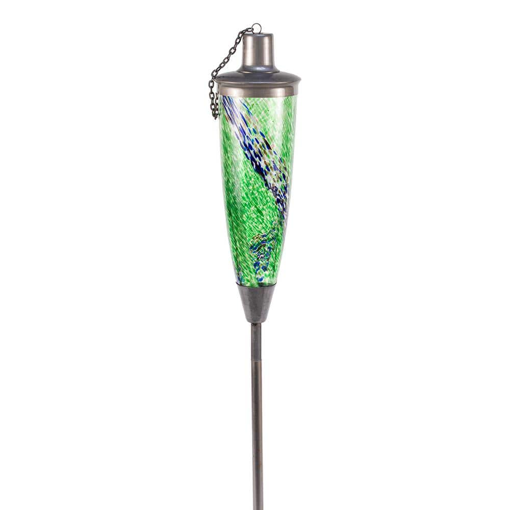 Genesis Green Blown Glass Outdoor Oil Torch with Steel Stake