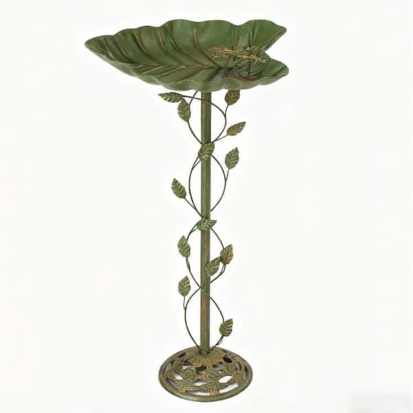 31 in. Green Metal Birdbath