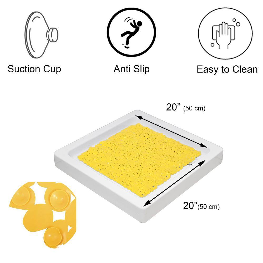 Yellow PVC Non-Slip Square Shower Mat 20" x 20"