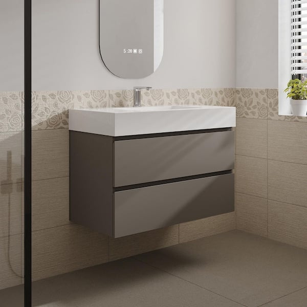 Aaby 36 in. W x 18 in. D x 25 in . H Wall Mounted Floating Bath Vanity Cabinet in Gray with Solid Surface Top and Sink