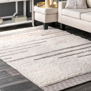 Berta Moroccan Abstract Shag Ivory 3 ft. x 5 ft. Area Rug