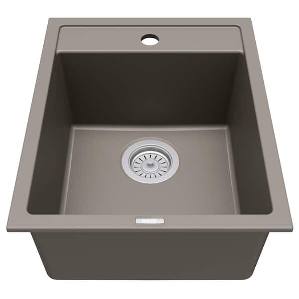 Karran QT-825 Quartz/Granite 15-3/4 in. Single Bowl Drop-In Bar Sink in Concrete