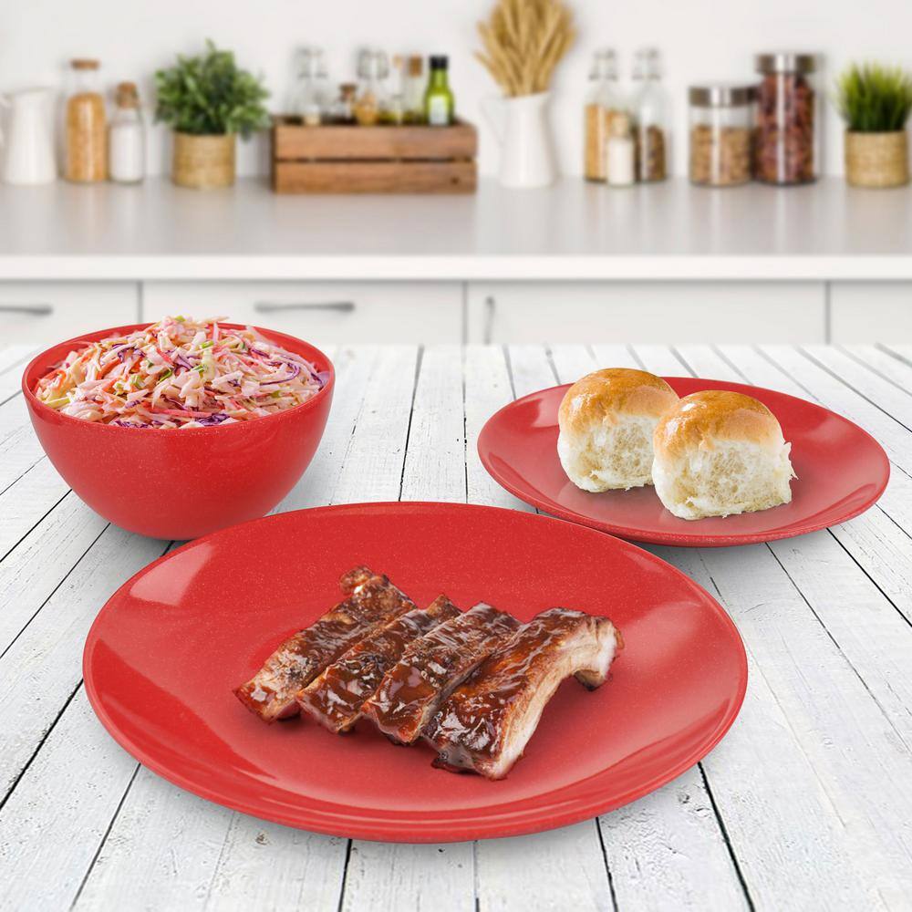 Red Melamine 12-Piece Outdoor Dinnerware Set
