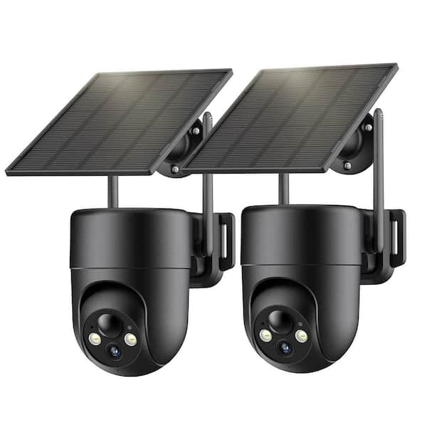 2-Pack Solar-Powered 2K Security Camera w Color Night Vision, 360°Pano View, Weatherproof, 2. 4GHz WiFi for Outdoor Home