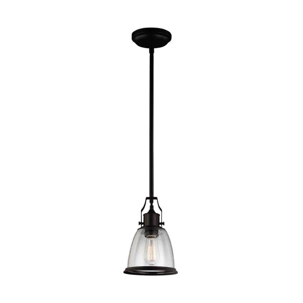 Hobson Mini Globe Pendant in Oil Rubbed Bronze with Clear Seeded Glass