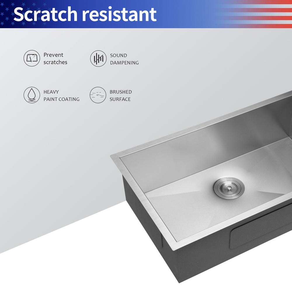 32'' Stainless Steel Undermount Single Bowl Kitchen Sink with Accessories