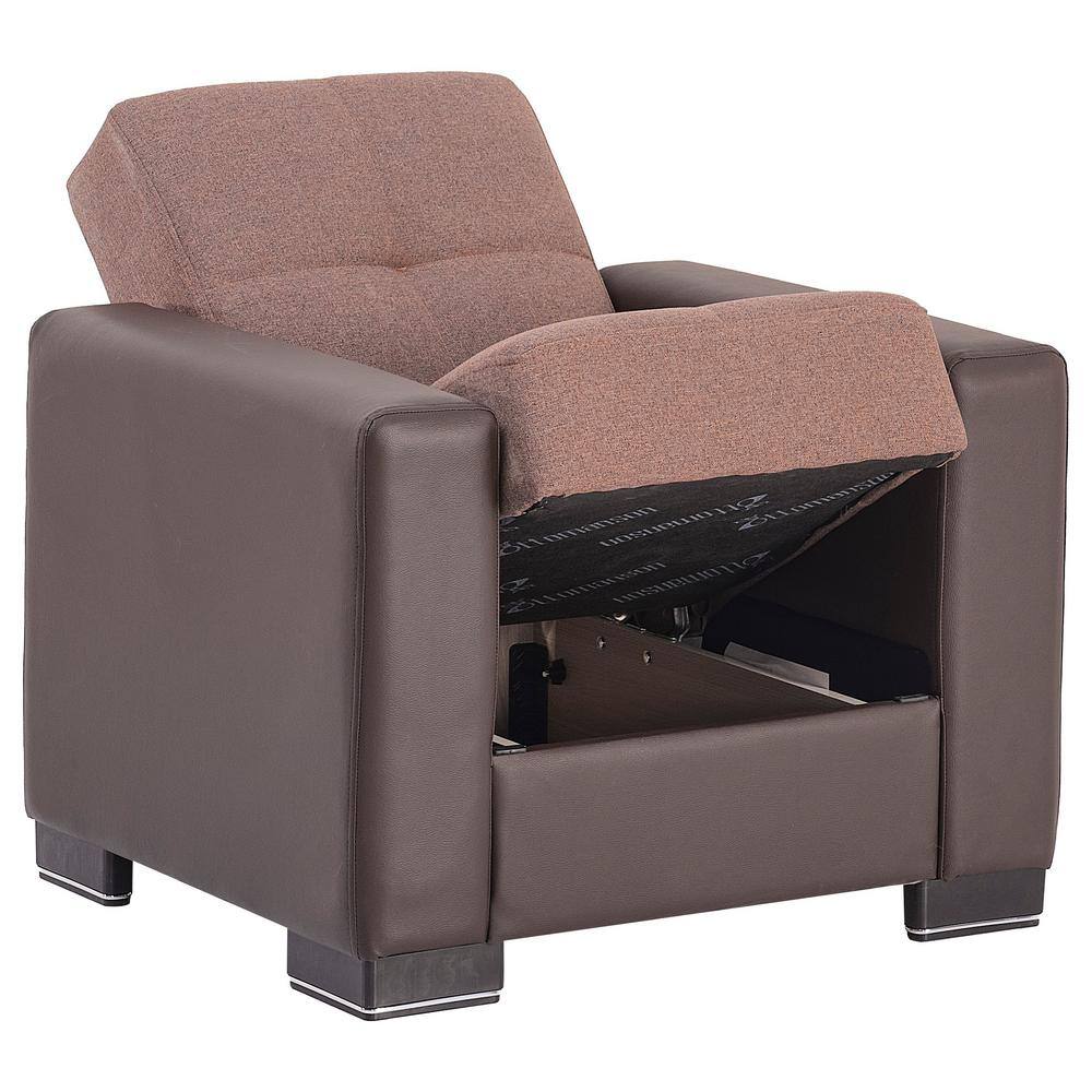 Brown Upholstered Convertible Armchair with Storage