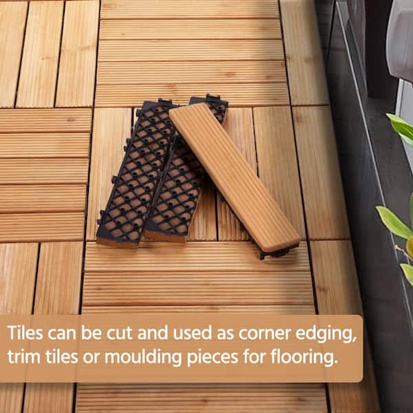 12 x 12 Wood Interlocking Deck Tile in Brown Yaheetech